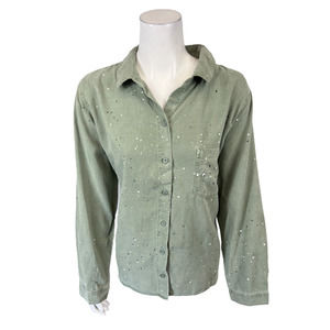 Side Stitch Soft Tencera Paint Dot Button Tunic w/ Pocket Burnt Sage Large Size